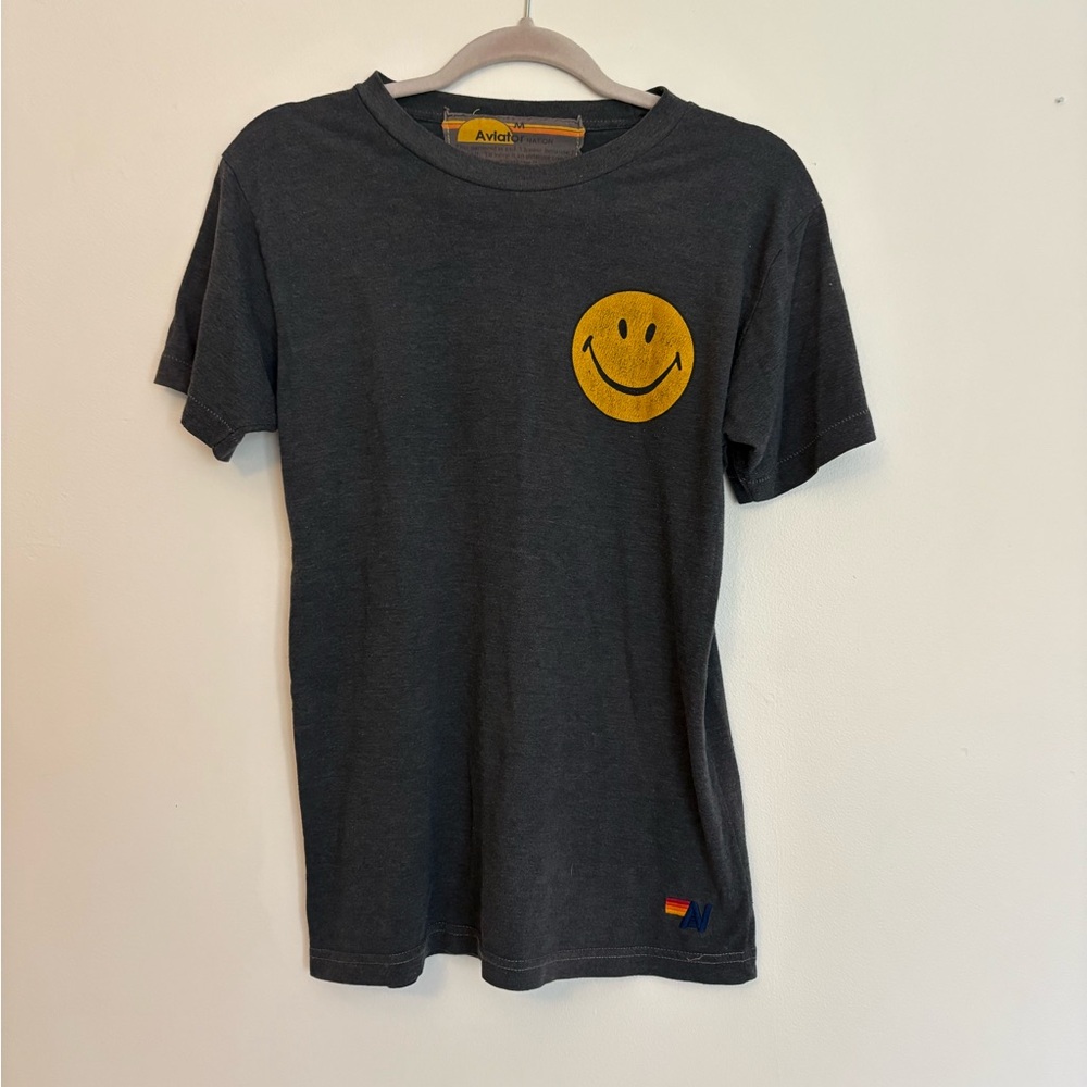 Aviator Nation Charcoal Tee with Yellow Smiley